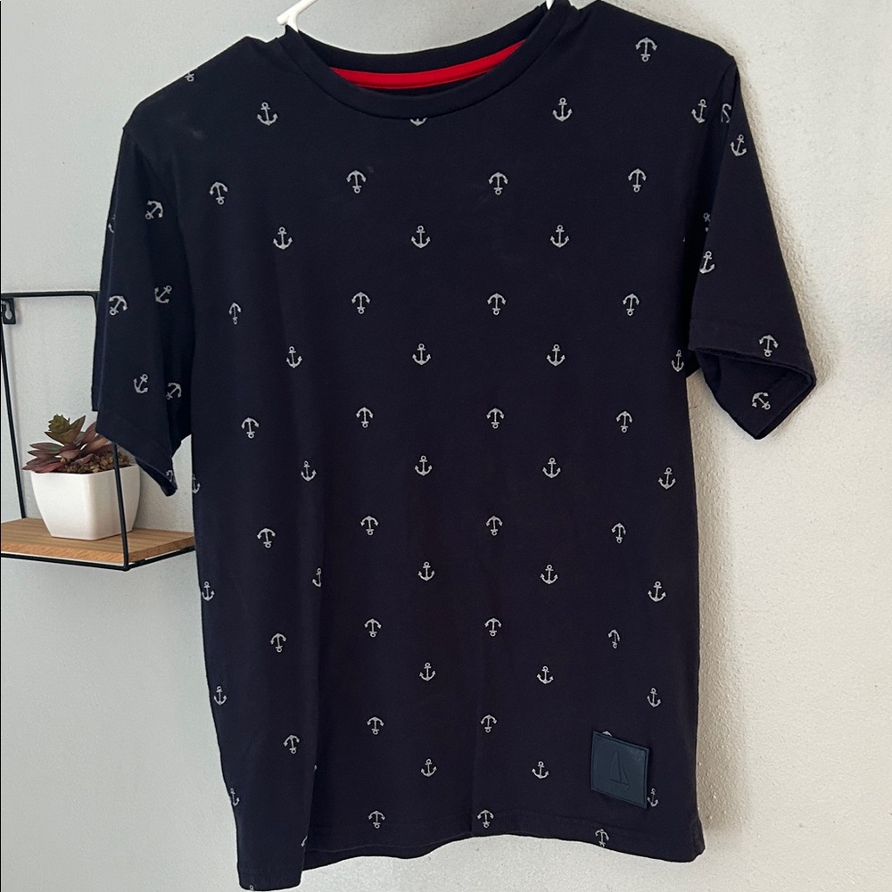 Nautical Anchor Print Black T-Shirt